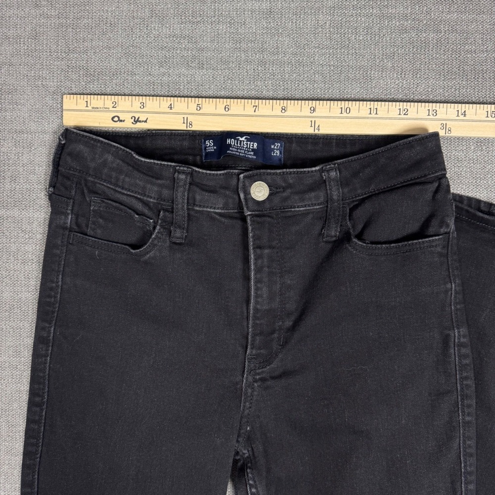 Hollister High Rise Flare Jeans Black Slit Hem Stretch Denim‎ W27 L29 - Picture 7 of 10